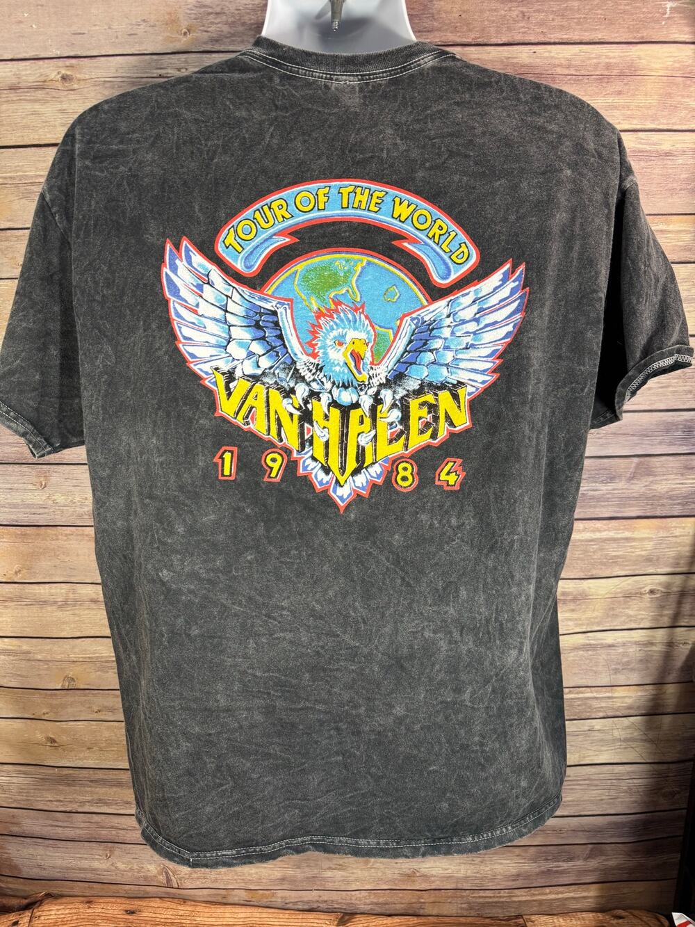 Van Halen Tour of the World 1984 Band Shirt XL Black Acid Wash